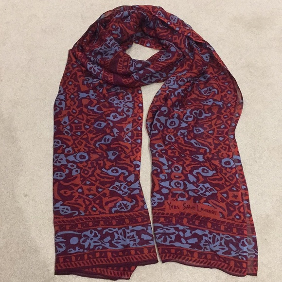 Yves Saint Laurent Accessories - Yves Saint Laurent Huge Scarf Almost 9 ft Blue Red